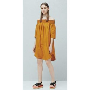 NEW! Mango Off-shoulder Dress Knee Length Mustard